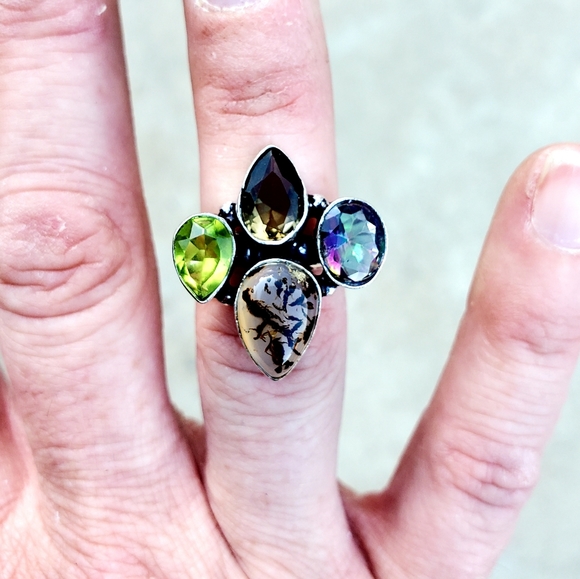 New Dendritic Agate, Mystic Topaz 925 Silver Ring. - Picture 3 of 16
